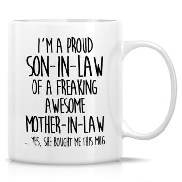 Imagem de Retreez Caneca engraçada para genro - xícara de café de cerâmica de 325 ml - Presente ideal de aniversário humorístico, sarcástico, feriados e agradecimento de uma sogra incrível - Presente de genro