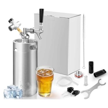 Imagem de HGKEKE Sistema de dispensador portátil Mini Keg Growler de 3,628 g com mini regulador de barril para carbonatar a cerveja e manter a cerveja fresca, torneira de cerveja autofechada, mini barril