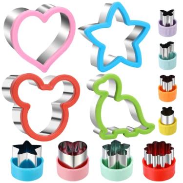 Imagem de Elfkitwang Conjunto de cortadores de biscoito sanduíche, dinossauro, coração, estrela, rato, faca de sanduíche, cortador de legumes, molde de biscoito de grau alimentício (12 peças)