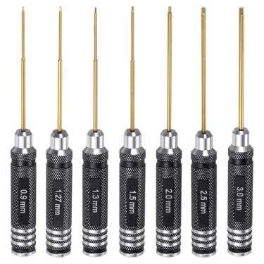 Imagem de HARFINGTON 7 peças de chave de fenda sextavada RC 0,9 mm, 1,27 mm, 1,3 mm, 1,5 mm, 2,5 mm, 3 mm, titânio, hexagonal, ferramenta de reparo para modelos de controle remoto, carro, helicóptero, barco