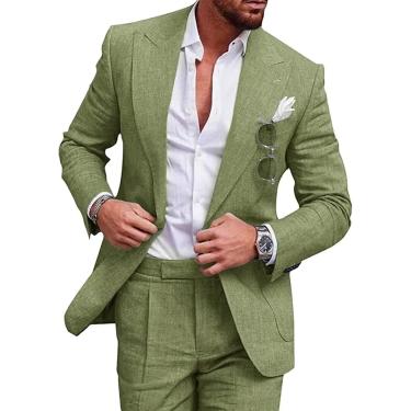 Imagem de Terno masculino de linho de 2 peças, terno slim fit de verão para festa de baile de casamento na praia, estilo 5, GG
