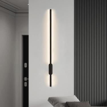 Imagem de Decoração moderna minimalista LED barra de arandela de parede linear 3000K interior preto tira longa luminária montada na parede contemporânea nórdica dourada toucador de banheiro para quart