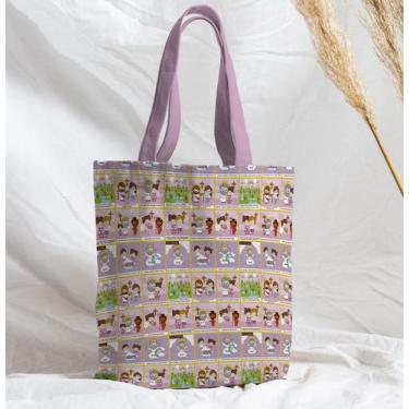 Imagem de Bolsa Sacola Artesanal de Tecido Bíblica Oração Pai Nosso Quadrinhos -