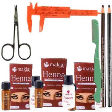 Imagem de Kit designer sobrancelha profissional 3 henna makiaj +  2 lápis dermat