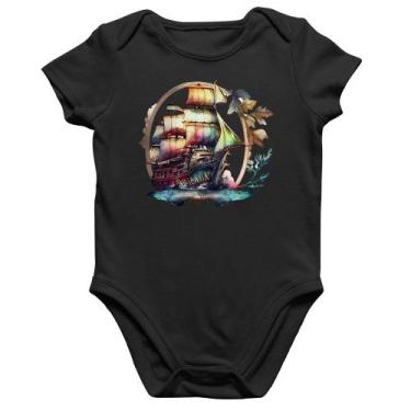 Imagem de Body Bebê Algodão Navio e Flores - Foca na Moda, Preto, P