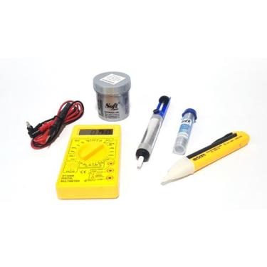 Imagem de kit - multimetro / caneta detectora / estanho / pasta / sugador - Gold
