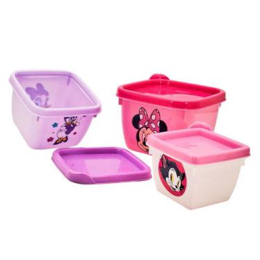 Imagem de Pote Infantil Kit com 3 Marmitas para lanche Escolar Plasútil, Minnie 