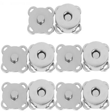 Imagem de Kit 5 Botões Magnéticos 18mm Fecho Imantado Prata P/ Costurar imã - Fa