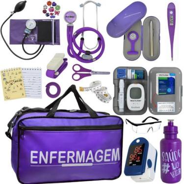 Imagem de Kit Bolsa Cores Aparelho Pressao Esfigmomanometro Medidor de Glicose C