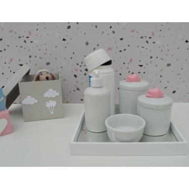 Imagem de Kit Higiene Bebê K010 Apliques Rosa Bandeja Espelho Banho Quarto - Cir