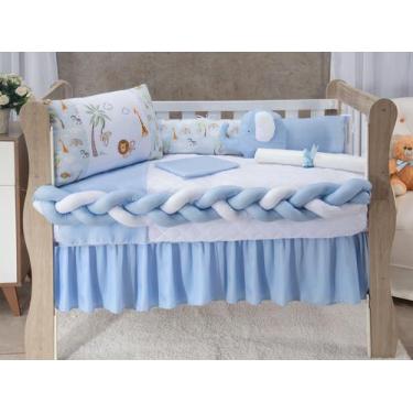 Imagem de Kit Berço Infantil Trança 11 Peças Completo - Criativa, Safari Azul