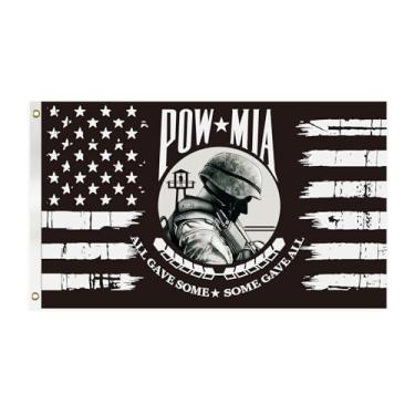 Imagem de Bandeiras American Pow Mia de 9,5 x 1,5 m, todas deram alguma decoração com 2 ilhós para decoração de parede interna de jardim e quintal