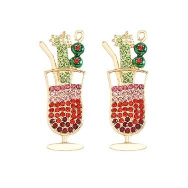 Imagem de Brincos de Martini para mulheres, brincos pendentes de taça de vinho Martini cintilante, brincos de cristal de vidro de Martini, brincos de garrafa de vinho, contas de strass, brincos de vidro de