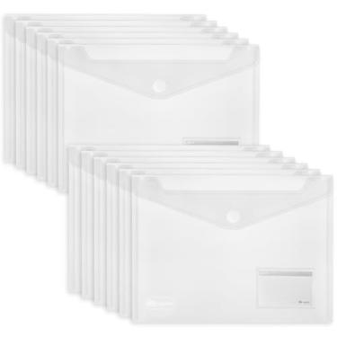 Imagem de Pacote com 25 pastas de arquivos de envelopes de plástico transparente, tamanho carta A4, pasta transparente para documentos, envelopes de poliéster com bolsos de etiquetas, fecho de gancho e laço