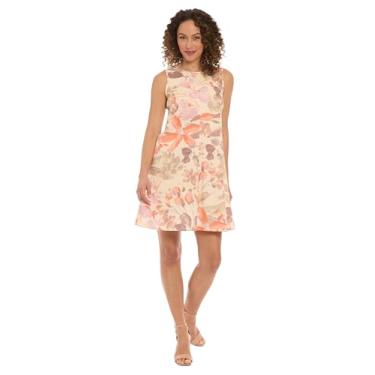 Imagem de bestmobilephonecases Vestido feminino curto evasê com abertura nas costas com costura princesa - vestido de convidada de casamento de verão, Polimento creme/carvalho claro, P