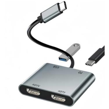 Imagem de Snlrntin Adaptador USB C para HDMI duplo 4K, adaptador multiportas USB C 4 em 1 com carregamento duplo HDMI USB 3.0 PD 100W, tela estendida USB C para HDMI compatível com MacBook, iPhone 16 15, etc