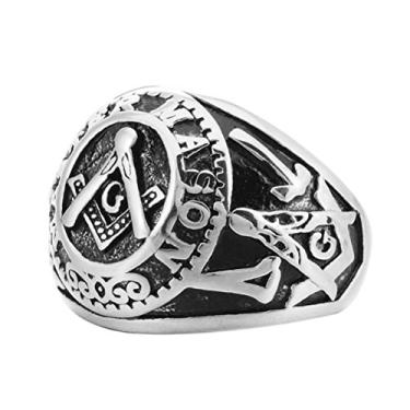 Imagem de SINLEO Anéis maçônicos de aço inoxidável banhado a ouro vintage símbolo maçônico pulseiras motociclista para homens, Metal, Sem Pedra Preciosa