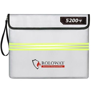 Imagem de ROLOWAY Bolsa de documentos à prova de fogo com camada de alumínio atualizada (2315 °C), bolsa à prova de fogo para documentos com tira reflexiva (35,5 x 28 cm), bolsa de dinheiro à prova de fogo para dinheiro com zíper (prata)