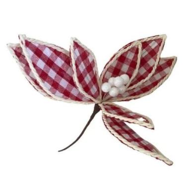 Imagem de Galho Flor Poinsetia Xadrez c/ Branco 22cm Natal Rei do Armarinho