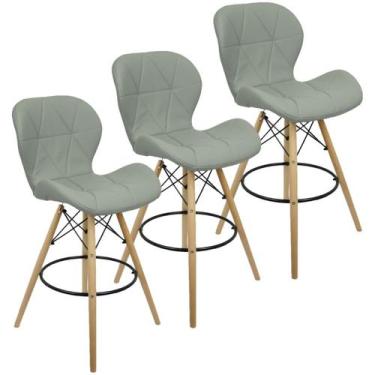 Imagem de Kit 3 Banquetas Slim Eiffel Wood Estofada - Lianto Decor, Cinza