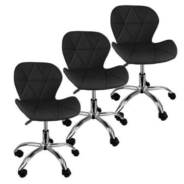 Imagem de Kit 3 Cadeiras Slim Office Estofada Base Giratória Cromada - Lianto De