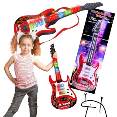 Imagem de Brinquedo Guitarra infantil eletronica baixo com luzes led e som fantasia de rock cosplay brinquedos musicais presente criança menino 5 anos menina dia das crianças selo inmetro