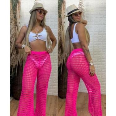 Imagem de Saída de Praia Calça Tricot Crochê Vazada Transparência Chic - Z&R Mod