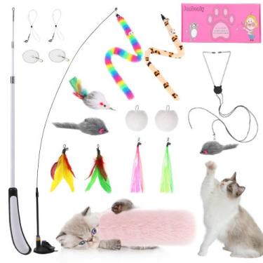 Imagem de Brinquedo Interativo para Gato Janbenty - Pólo Retrátil de Penas 4 em 