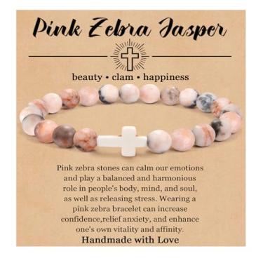 Imagem de RENYILIN Pulseira com contas de cruz de pedra natural, 8 mm, pulseira unissex para vale-presente, One Size, Pedra, Sem Pedra Preciosa