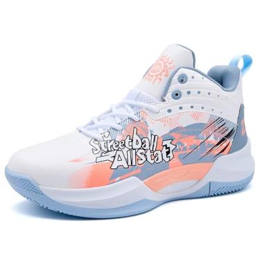 Imagem de Novetra Tênis de basquete masculino atlético respirável malha antiderrapante durável leve absorção de choque tênis de corrida casual(Orange,34 BR)