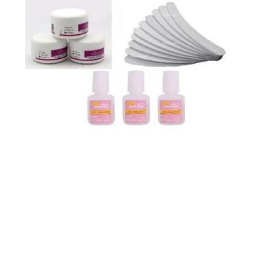Imagem de Kit 3 Pó Acrílico Transparente 14g +10 Lixas Banana+ 3 Colas - Não Inf