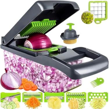 Imagem de Cortador de legumes multifuncional para cebola com fatiador bandolim corta alimentos profissional cortador multifuncional de vegetais e fatiador máquina de cortar cortador de vegetais