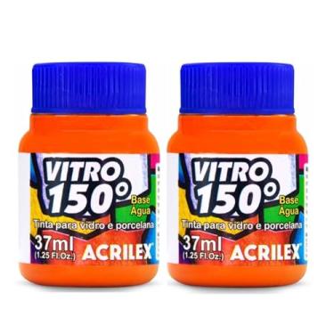 Imagem de Kit com 2 Tintas Vitro 150º Para Vidro e Cerâmica 37ml Acrilex Laranja 517 | Resistente a Lavagens! Para Dar Um Acabamento Vibrante E Duradouro Às Suas Peças Garantindo A Durabilidade E A Beleza Dos Seus Projetos