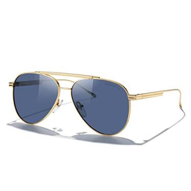Imagem de MERRY'S Óculos de sol clássico aviador polarizado para mulheres e homens, óculos de sol de metal retrô UV400, Armação dourada/lente azul, Lens Width: 58 Millimeters