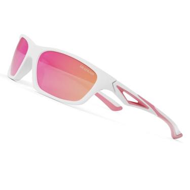 Imagem de DEAFRAIN Óculos de sol infantis polarizados TPEE inquebrável, flexível, esportivos, proteção UV para meninos e meninas de 3 a 7 anos, Armação branca + rosa / lente rosa