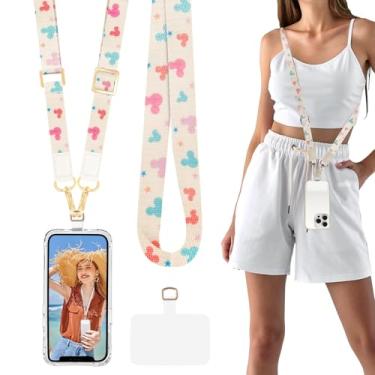 Imagem de Cordão de telefone alça transversal para telefone - Alça universal ajustável para celular com aba de amarração, cordão de telefone feminino multifuncional para chaves iPhone capa de fone de ouvido