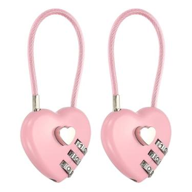 Imagem de PATIKIL Trava de combinação de cabo de 3 dígitos, 2 peças de cadeado de cabo em forma de coração com combinação de corda de aço de 11 cm para academia, bicicletas, armários, guarda-roupas, pequenas