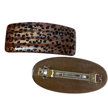 Imagem de Par Presilha Prendedor de Cabelo Retrô Bolinhas Luxo Tamanho Grande Oval e Retangular Marrom Escuro