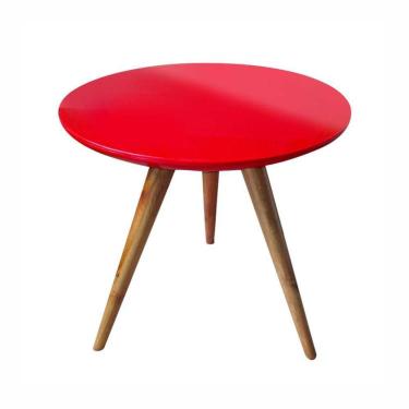 Imagem de Mesa Lateral Redonda Com Vidro 40x40 Cor Vermelho Medida 50 Cm Altura