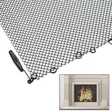 Imagem de Flehomo Cortina De Tela De Malha Para Lareira De 26 × 24 Polegadas, Cortina De Tela De Substituição Para Lareira, Corrente De Proteção Contra Faíscas Decorativa, Embalagem De Pergaminho, Preto