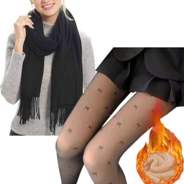 Imagem de Meia Calça Translúcida Desenho Laço Pelúcia 220 gr + 1 Cachecol Xale Pashmina Fino com Franjas