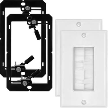Imagem de Placa de parede escovada com suporte de montagem de baixa tensão - Placas de parede de passagem de cabo para home theater e tomadas de parede de TV, alça de acesso a cabo de grupo único, soquete de
