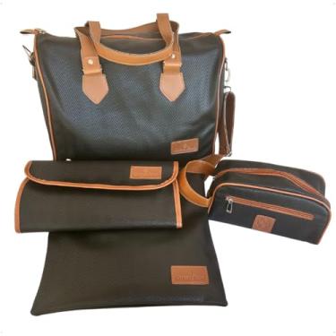 Imagem de Kit Organizador Médico Corina Fabri 4 Peças em Vinil Versalhes Preto, Bolsa 34x30x15cm com Porta Jaleco Case Estetoscópio e Porta Esfigmomanômetro