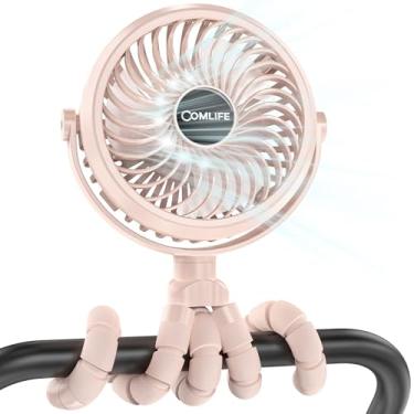Imagem de COMLIFE Ventilador de carrinho de bebê com luz, operado por bateria recarregável, resfriamento máximo de 10 horas, 3 velocidades, ventilador de mesa USB de rotação de 360°, ventilador de tripé
