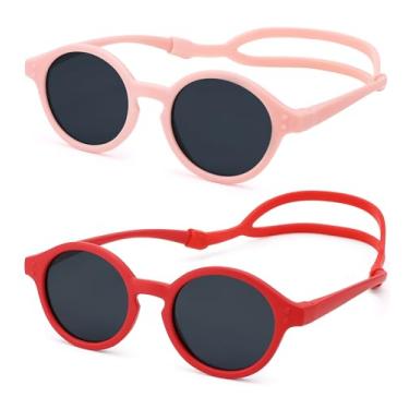 Imagem de NULOOQ Óculos de sol polarizados para bebês com alça de silicone - Óculos de sol flexíveis TPEE flexíveis para bebês de 0 a 24 meses, A5* (armação vermelha/lente cinza + armação rosa/lente cinza
