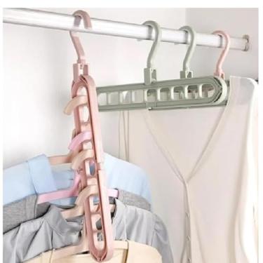 Imagem de Kit Cabide Organizador Multifuncional 360º Arara Guarda Roupa Suporte Plástico Para Cabides de Roupas Cabides Magico 9 Furos Multi-dobrável Premium (03 Und)