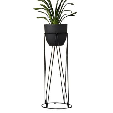 Imagem de Lzyjckh Vaso de plantas moderno, vaso cilíndrico com suporte resistente Vasos de flores modernos decorativos, Vaso de flores para decoração de sala de estar,Black,28×28×80cm