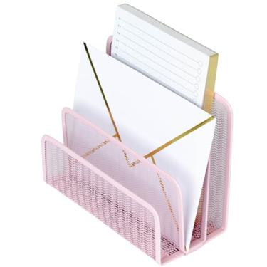 Imagem de BLU MONACO Classificador De Cartas Em Malha Metálica Rosa – Organizador Correspondência Com 3 Compartimentos Para Mesa, Escritório E Casa Suporte Vertical Correspondências Que Economiza Espaço Envel