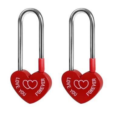 Imagem de Gradleen 2 peças, cadeado de coração único, vermelho, 8,9 cm, 50 mm, cadeado de metal Love-You-Forever para ponte Lovelock, casamento e aniversário (sem chave)