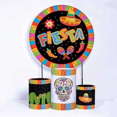 Imagem de Kit Painel de Festa Redondo de 1,80m e Trio de Cilindros Fiesta - Fera Print